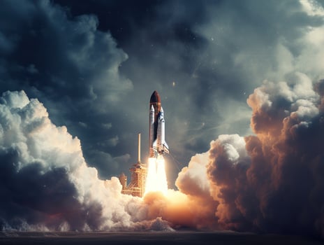 Space shuttle taking off into the sky Created with technology photo