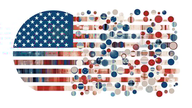 2D Illustration of American Flag Cute Sticker or Symbol Collages. . photo