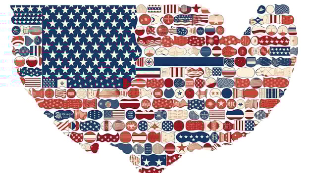 2D Style American Flag Icon or Symbol of Countries in the World Map. photo