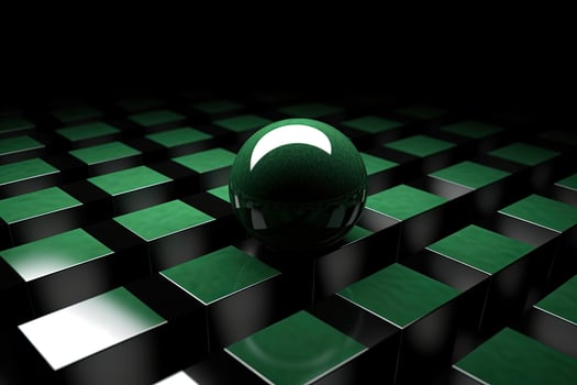 Dark Green Cube or Block Texture Abstract Background with Glowing Spheres 3d Render illustration. . photo
