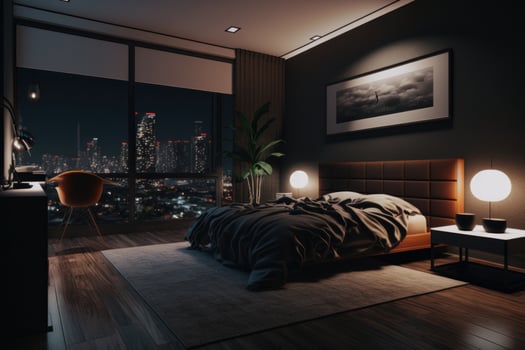 Art illustration of luxury penthouse living room interior, photo