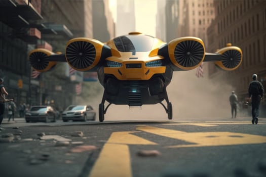 Air car or taxi of the future, urban air mobility, photo
