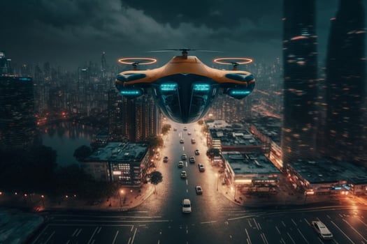 Air car or taxi of the future, urban air mobility, photo