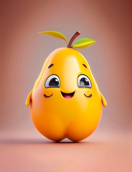 A yellow fruit with a cartoon character that has a face and a smiley face photo