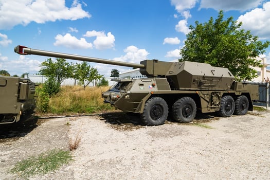 Zuzana 155 mm Gun Howitzer. Artillery system. Military vehicle. Army and armed forces. photo