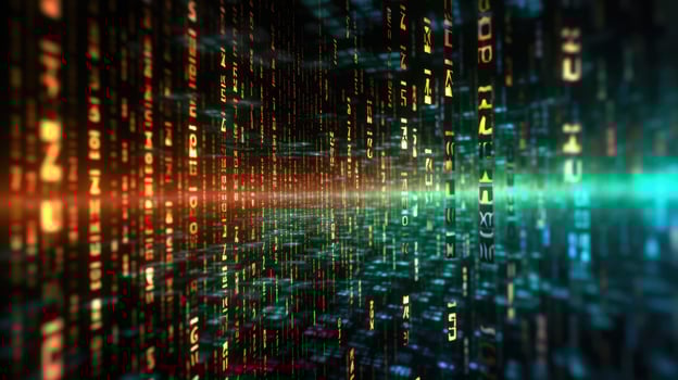 Futuristic cyberspace with binary code background. photo