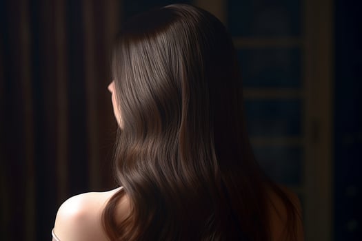 beautiful woman with dark brown hair in the style of smooth and polished with photo