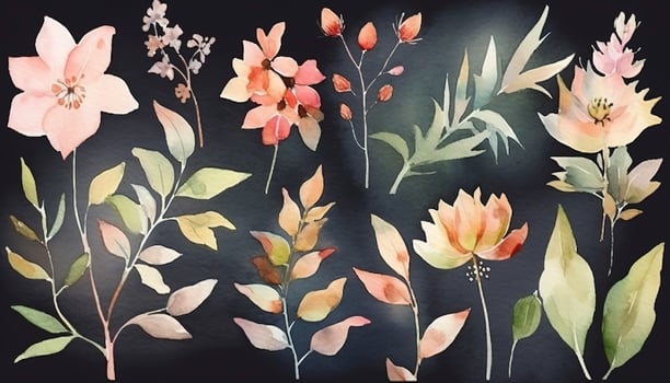 Beautiful abstract watercolor colorful flower design. Watercolor floral seamless pattern with colorful wildflowers, leaves. Colorful spring flower background with watercolor, generate ai photo