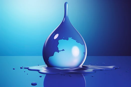 a big blue drop in the sky with the earth on it, in the style of light green and blue, fluid and organic, culturally diverse elements, associated press, soggy, environmental awareness, generate ai photo