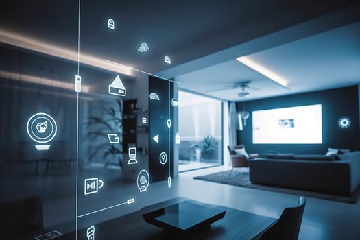 Modern smart home management systems use augmented reality, Smart building, The smart home isolated background, Generate Ai photo