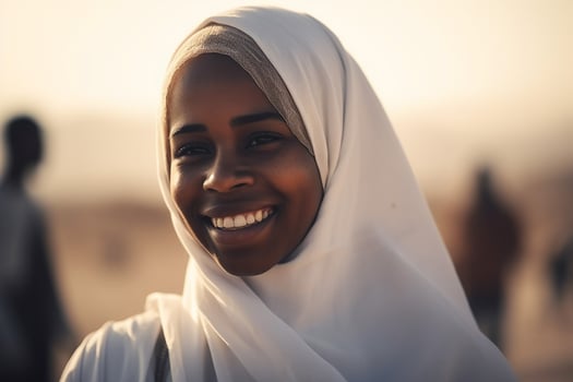 Beautiful African Moslem Woman Wearing Arabian Clothes with Warm Happy Smile photo