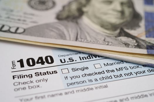 Tax form 1040 U.S. Individual Income Tax Return, business finance concept. photo