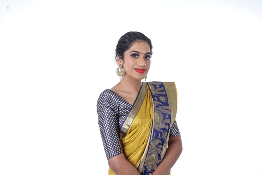 South east Asian Indian race ethnic origin woman wearing Indian dress costume sharee multiracial community on white background photo