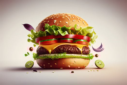 Burger with cheese, tomatoes and herbs. photo