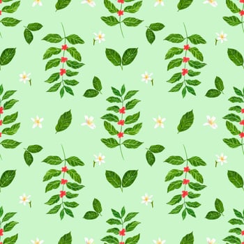 Handdrawn Watercolor coffee branch and leaves seamless pattern. Scrapbook design, typography poster, label, banner, post card, textile. photo