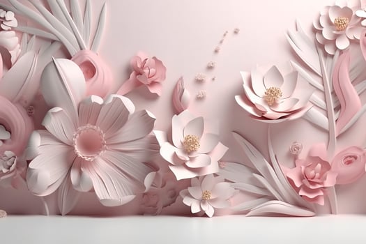 3d illustration mural wallpaper . pink flowers in light background for wall decorative, generate ai photo