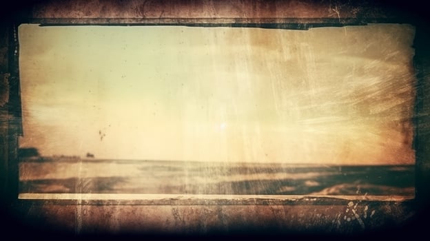 Vintage distressed old photo light leaks and film grain dust and scratches texture overlay with vignette border. Dirty grunge analog  background with copy space. 3D rendering.., generate ai
