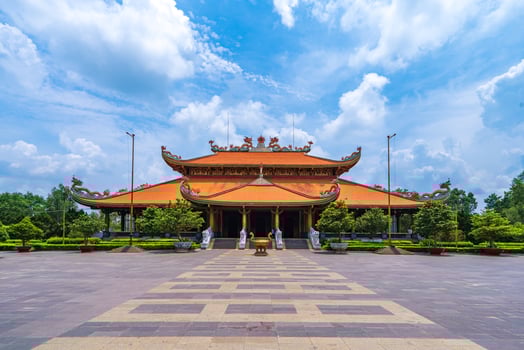 Morning at Ben Duoc Temple, Cu Chi, Ho Chi Minh city, Vietnam. The historic district revolutionary beside Cu Chi tunnel, a famous base of revolutionary Vietnam before 1975. Travel concept photo