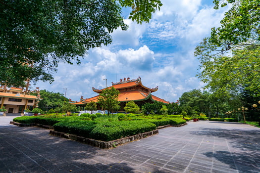 Morning at Ben Duoc Temple, Cu Chi, Ho Chi Minh city, Vietnam. The historic district revolutionary beside Cu Chi tunnel, a famous base of revolutionary Vietnam before 1975. Travel concept photo