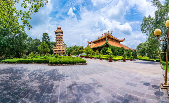 Morning at Ben Duoc Temple, Cu Chi, Ho Chi Minh city, Vietnam. The historic district revolutionary beside Cu Chi tunnel, a famous base of revolutionary Vietnam before 1975. Travel concept photo