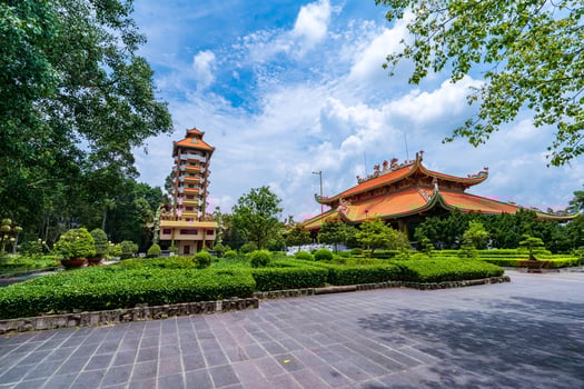 Morning at Ben Duoc Temple, Cu Chi, Ho Chi Minh city, Vietnam. The historic district revolutionary beside Cu Chi tunnel, a famous base of revolutionary Vietnam before 1975. Travel concept photo