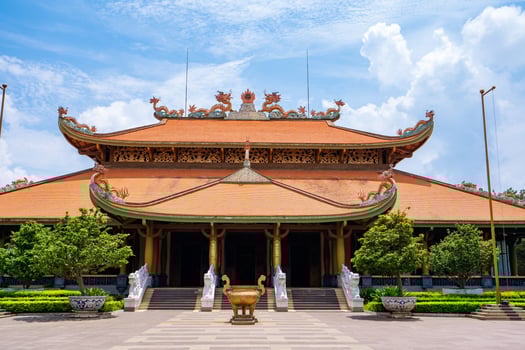 Morning at Ben Duoc Temple, Cu Chi, Ho Chi Minh city, Vietnam. The historic district revolutionary beside Cu Chi tunnel, a famous base of revolutionary Vietnam before 1975. Travel concept photo
