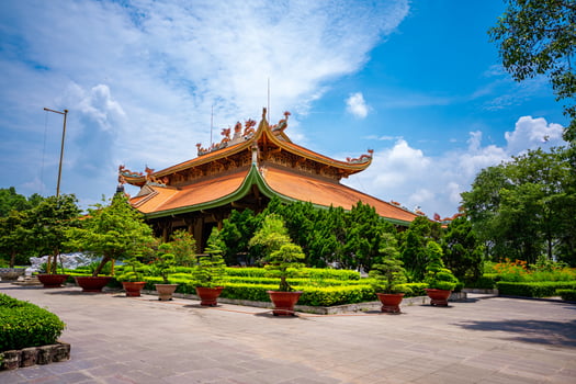 Morning at Ben Duoc Temple, Cu Chi, Ho Chi Minh city, Vietnam. The historic district revolutionary beside Cu Chi tunnel, a famous base of revolutionary Vietnam before 1975. Travel concept photo
