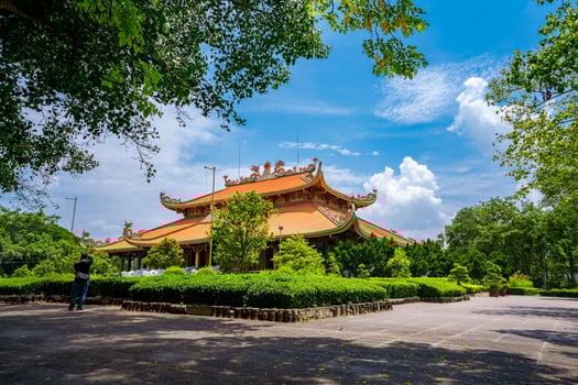 Morning at Ben Duoc Temple, Cu Chi, Ho Chi Minh city, Vietnam. The historic district revolutionary beside Cu Chi tunnel, a famous base of revolutionary Vietnam before 1975. Travel concept photo