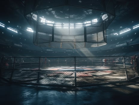 In the fighting cage Interior view of sport arena Created with technology. photo