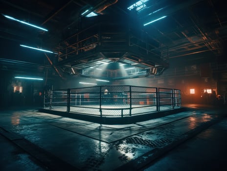 In the fighting cage Interior view of sport arena Created with technology. photo