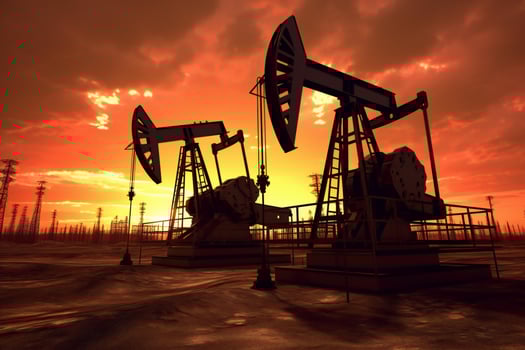 Oil pump oil rig energy industrial machine for petroleum in the sunset background. . photo