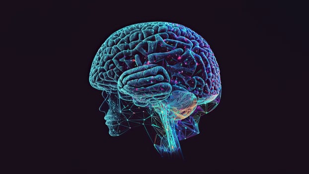 Quantum Computing Humanoid Brain with Neural Web Network, Brain Machine Learning Concept, Technology. photo