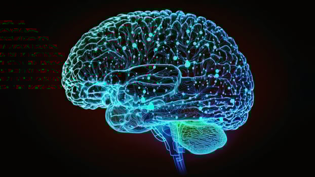 Quantum Computing Humanoid Brain with Neural Web Network, Brain Scanning Concept, Technology. photo