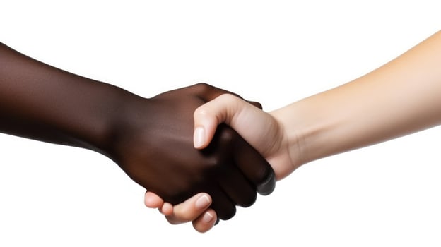 Business handshake between two man. Close up on wite backgroun. . photo