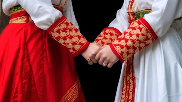 Friendly or casual handshake between Islamic Women in their traditional attires. . photo