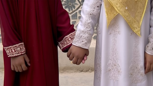 Friendly or casual handshake between Islamic Women in their traditional attires. . photo