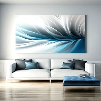 Interior of modern living room with sofa, armchair and creative artwork. . photo