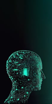 Artificial Intelligence in Humanoid Head with Neural Network, Digital Brain Learning Processing Big Data. Face of Cyber Mind. Technology and Space for Your Message. photo