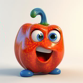 Pixar Style Cheerful Red Capsicum 3D Character Isolated on White Background. . photo