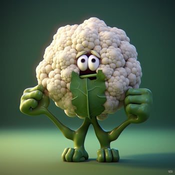 Pixar Style cauliflower 3D Character on Shiny Green Background. . photo