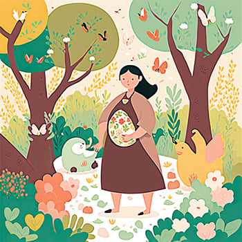 Portrait of Pregnant Woman Standing on Nature Background. Concept of Pregnancy, Parenthood, Mothers Day. Created By Technology. photo