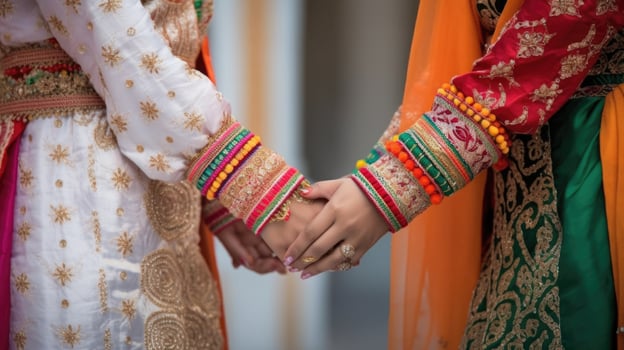 Cropped Image of Friendly or Casual Handshake Between Arabic Women in their Traditional Attire. photo