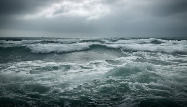 Moody sky and storm cloud break rough wave generated by AI photo