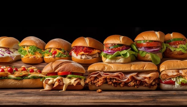 Grilled beef burger Fast food unhealthy meal generated by AI photo