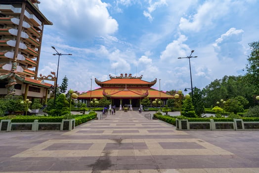 Morning at Ben Duoc Temple, Cu Chi, Ho Chi Minh city, Vietnam. The historic district revolutionary beside Cu Chi tunnel, a famous base of revolutionary Vietnam before 1975. Travel concept photo