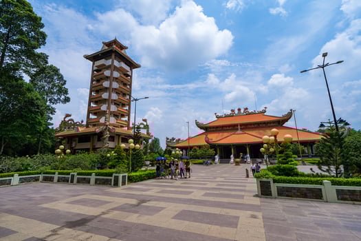 Morning at Ben Duoc Temple, Cu Chi, Ho Chi Minh city, Vietnam. The historic district revolutionary beside Cu Chi tunnel, a famous base of revolutionary Vietnam before 1975. Travel concept photo