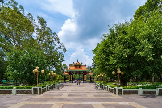 Morning at Ben Duoc Temple, Cu Chi, Ho Chi Minh city, Vietnam. The historic district revolutionary beside Cu Chi tunnel, a famous base of revolutionary Vietnam before 1975. Travel concept photo