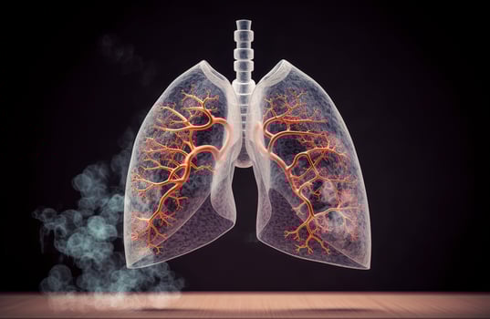 Human Lungs with smoke, Lung disease from smoking, pm 2.5 and air pollution,Human Lung model illness, Lung cancer, and lung disease, photo