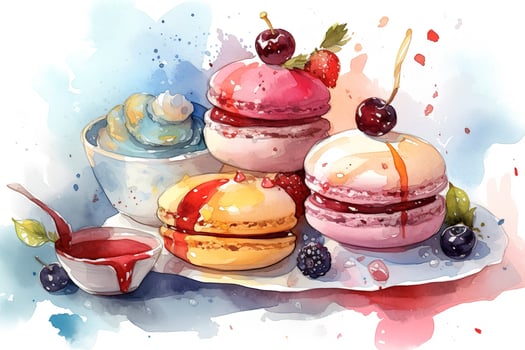 watercolor illustration of  a  sweet dessert, generate ai photo