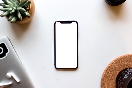 Cropped Shot View of Man or Women Hands Holding Smart Phone Mockup v3.0 photo